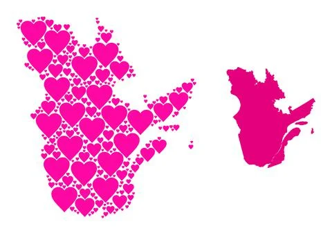 Pink Heart Collage Map of Quebec Province Stock Illustration