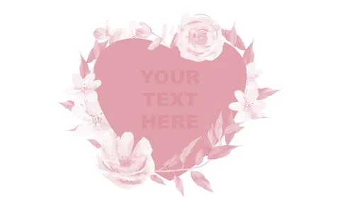 Pink Heart with empty space for text. Creative layout with watercolour flowers Stock Illustration