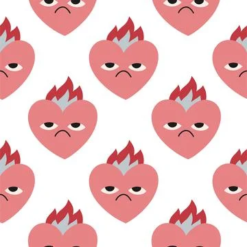 Pink heart on fire pattern on white background. Vector seamless pattern with Stock Illustration