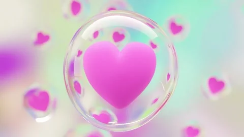 Pink heart inside bubble floating on soft pastel background. Stock Footage 342356661