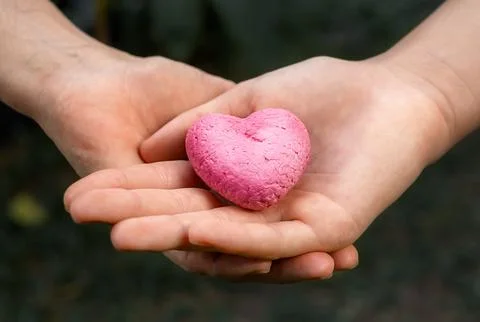 Pink heart in a pair of hands Stock Photos
