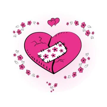 Pink heart with a patch, vector illustration Stock Illustration
