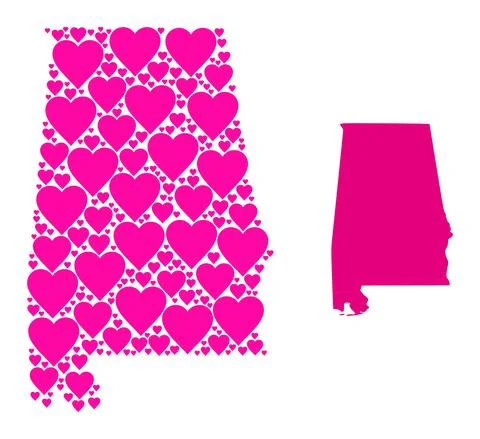 Pink Heart Pattern Map of Alabama State 스톡 일러스트