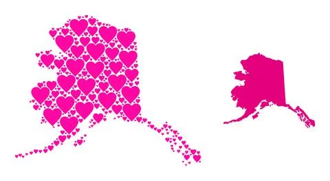 Pink Heart Pattern Map of Alaska State 스톡 일러스트