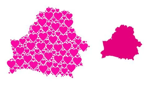 Pink Heart Pattern Map of Belarus 스톡 일러스트