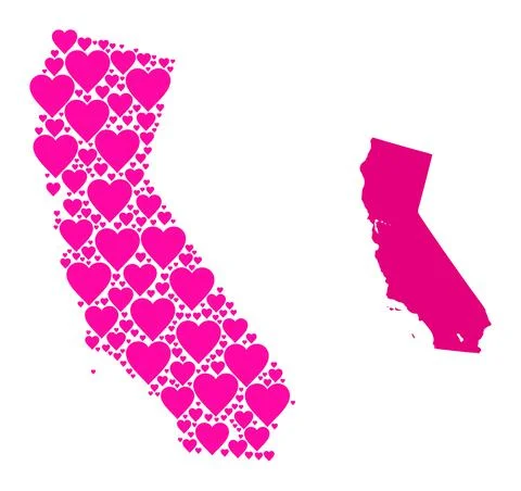 Pink Heart Pattern Map of California Stock Illustration