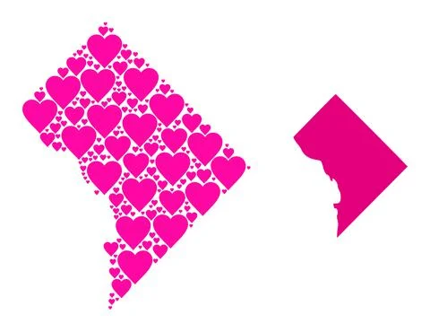 Pink Heart Pattern Map of District Columbia Illustrazione stock