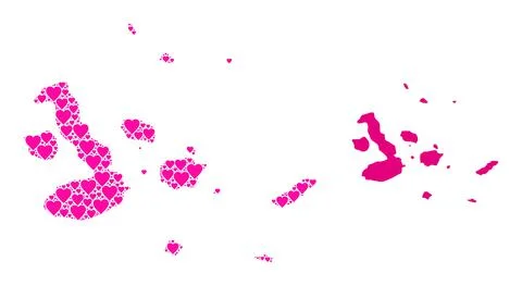 Pink Heart Pattern Map of Galapagos Islands 스톡 일러스트
