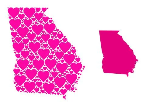 Pink Heart Pattern Map of Georgia State 스톡 일러스트