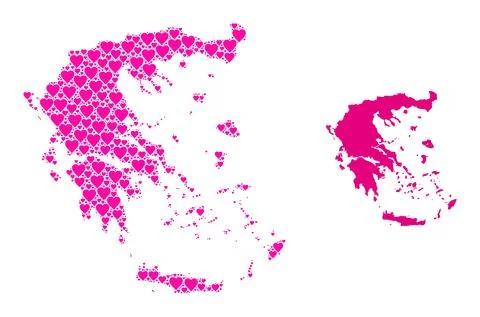 Pink Heart Pattern Map of Greece 스톡 일러스트