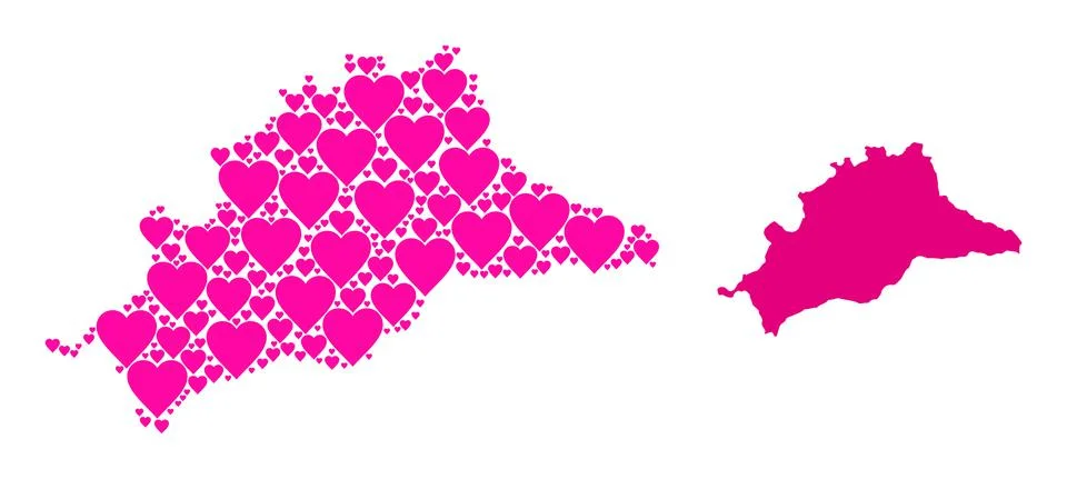 Pink Heart Pattern Map of Malaga Province 스톡 일러스트