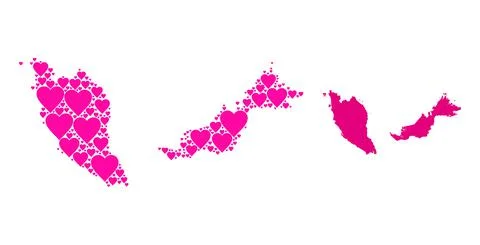Pink Heart Pattern Map of Malaysia 스톡 일러스트
