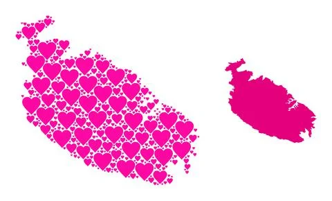 Pink Heart Pattern Map of Malta Island Stock Illustration