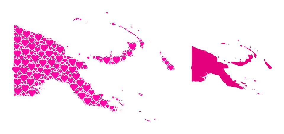 Pink Heart Pattern Map of Papua New Guinea 스톡 일러스트