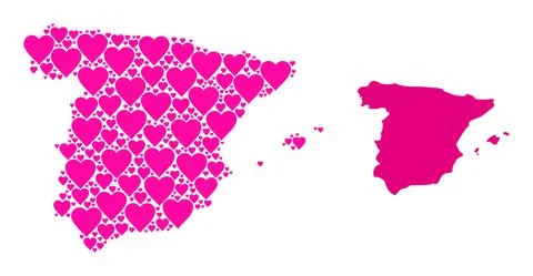 Pink Heart Pattern Map of Spain 스톡 일러스트