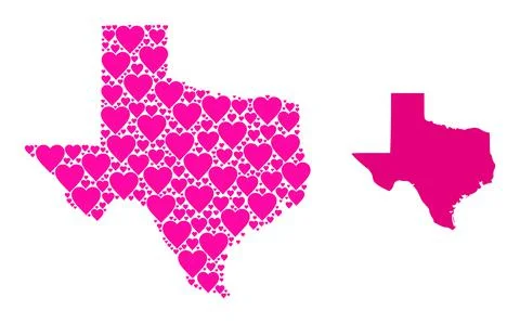 Pink Heart Pattern Map of Texas State Stock Illustration
