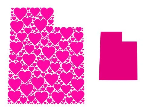 Pink Heart Pattern Map of Utah State 스톡 일러스트