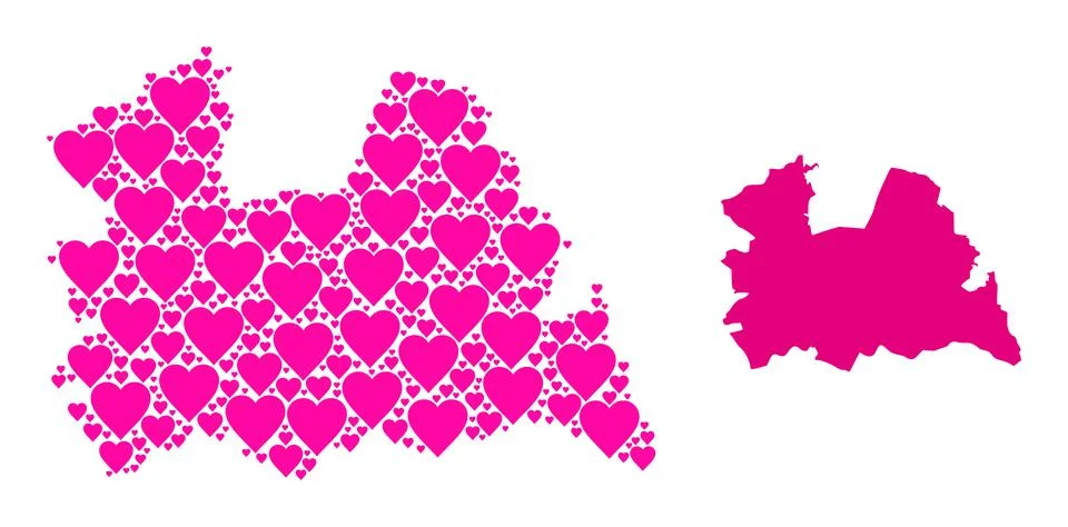 Pink Heart Pattern Map of Utrecht Province Stock Illustration