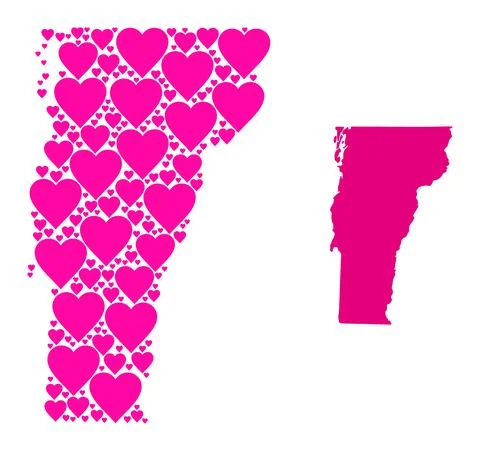 Pink Heart Pattern Map of Vermont State 스톡 일러스트