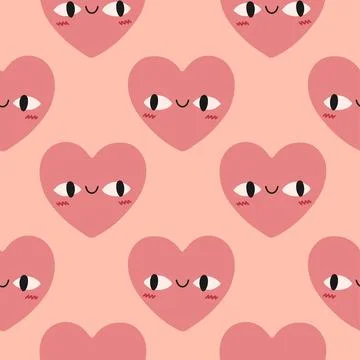 Pink heart pattern on pink background. Vector seamless pattern with hearts Stock Illustration