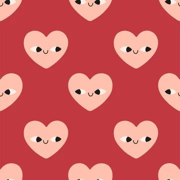 Pink heart pattern on red background. Vector seamless pattern with hearts Stock Illustration