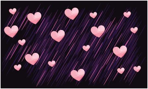 Pink heart with rain on dark background Stock Illustration