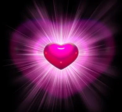 Pink heart with rays on black background Illustrazione stock