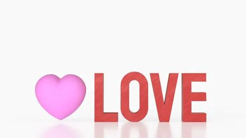 Pink Heart with Red LOVE Text on White Background 3d render. Stock Illustration