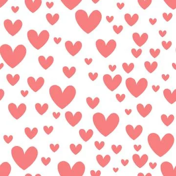 Pink heart seamless pattern on white background vector. Minimalist style pattern Stock Illustration