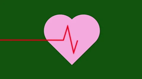 Pink Heart Shape Beating with ECG Line on Green Background Vidéo 294696056