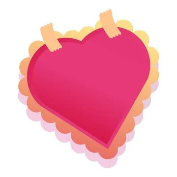 Pink heart shape being attached with tape on white background Stock Illustration