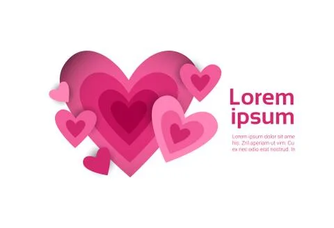 Pink Heart Shape On White Background With Copy Space Valentine Day Banner Illustrazione stock