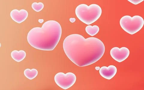 Pink heart shaped bubbles flying in the orange background. Valentine's Day .. Stock Illustration