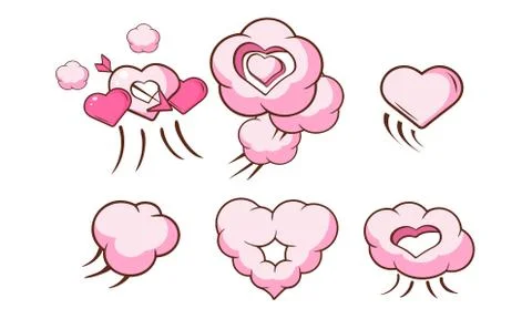 Pink Heart Shaped Clouds Set, Saint Valentines Day Design Elements Vector Illustrazione stock