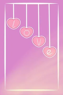Pink heart-shaped objects hanging from strings Stock Illustration