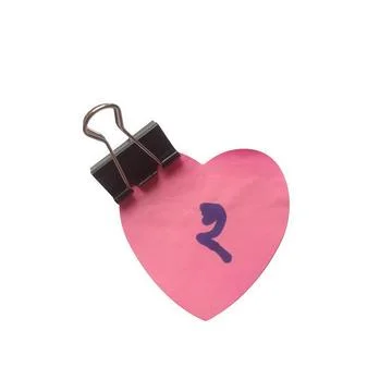 A pink heart shaped sticky note featuring the number two written in dark in.. Stock Illustration