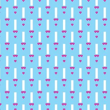 Pink heart shaped vector pattern on cyan blue color background Stock Illustration