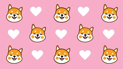 Pink Heart Shiba Inu Pattern Sticker with Love Theme Stock Footage 335592341