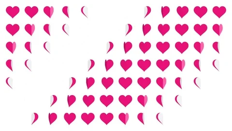 Pink Heart symbol pattern paper flip loop animation 4K on white background Video stock 83259680