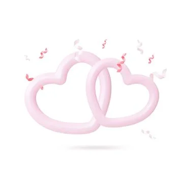 Pink hearts 3d elements. Realistic render wedding, marriage symbols for Stock Illustration