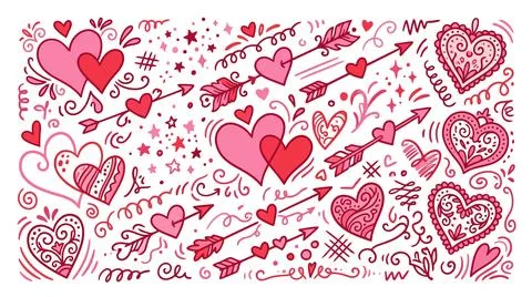 Pink hearts and love patterns on white background 스톡 일러스트