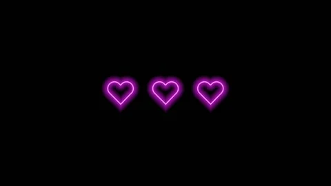 Pink hearts on black background. Three neon hearts gradually appearing. Stock Footage 155025260