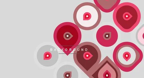 Pink hearts, circles create abstract pattern. Soft shades, simple design, lig Illustrazione stock