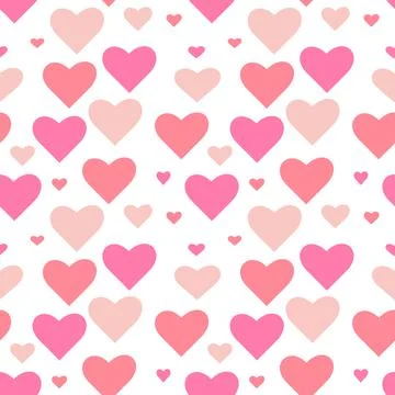 Pink hearts different sizes on white background. Seamless vector pattern. Stockillustratie