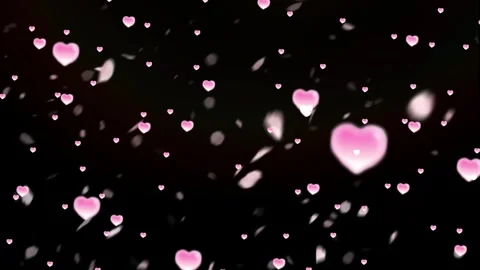 Pink hearts floating on black background. Romantic love particles for wedding Video stock 339646405