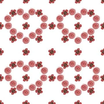 Pink hearts flowers seamless pattern background Stock Illustration