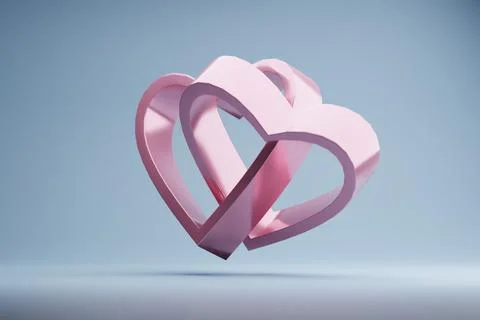 Pink hearts interlocked, floating, studio, minimal background, Valentine's Stock Illustration