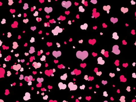 Pink hearts in a random order on black background Stock Illustration