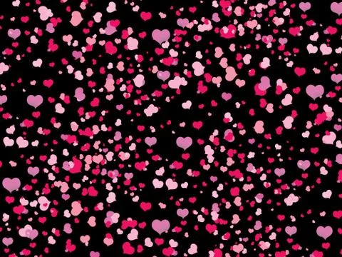 Pink hearts in a random order on black background Stock Illustration