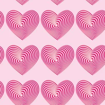 Pink hearts seamless patterns. Optical illusion 3d three-dimensional Stock Illustration